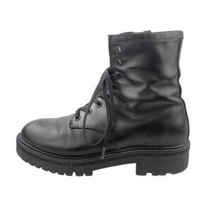 Thursday Women's Black Leather Lace Up Side Zip Chelsea Ankle Combat Boots Sz 6